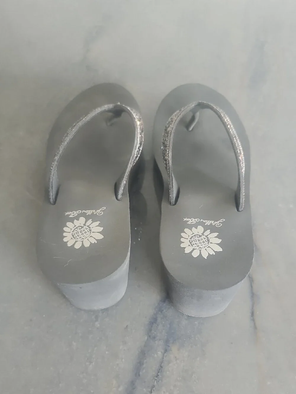 Yellow Box Silver Jeweled Wedge Sandals